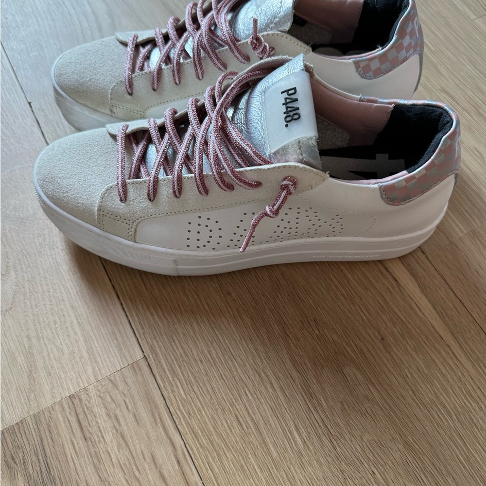 Women's White and Pink Sneakers